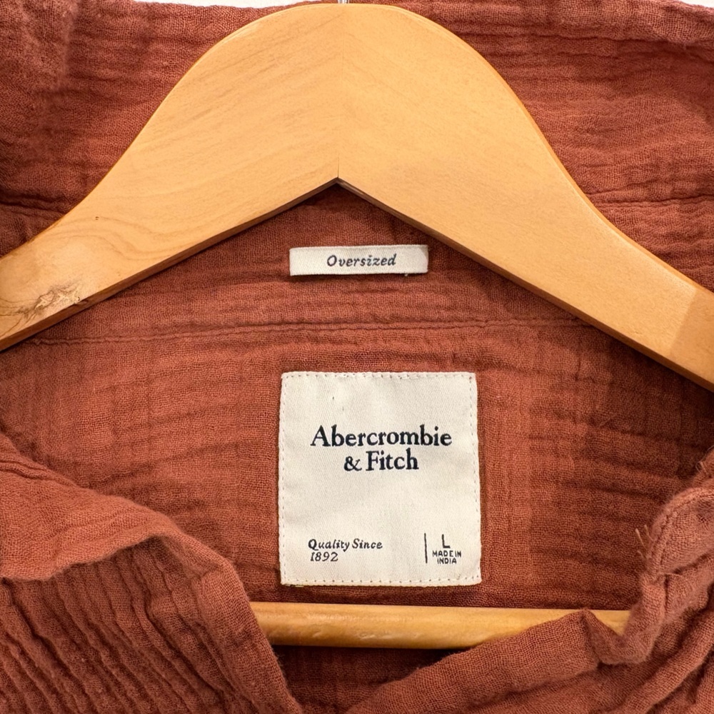Abercrombie & Fitch - Oversized Gauze Button Down Shirt Rust Orange L EUC - Picture 5 of 5